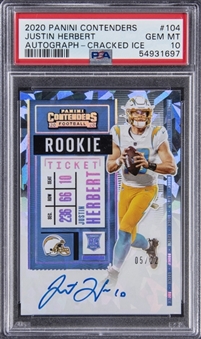 2020 Panini Contenders Autograph Cracked Ice #104 Justin Herbert Signed Rookie Card (05/22) - PSA GEM MT 10 POP 1